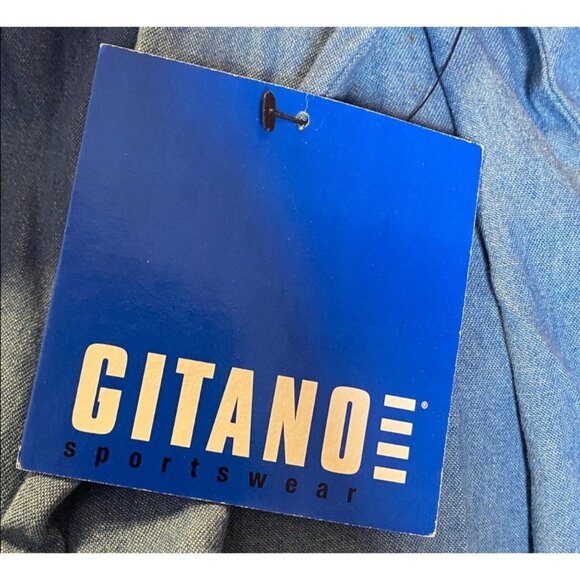 Gitano Vtg Denim Top w Ruffles Button Up Jean Shirt 80s 90s Sz L Office - Picture 10 of 11